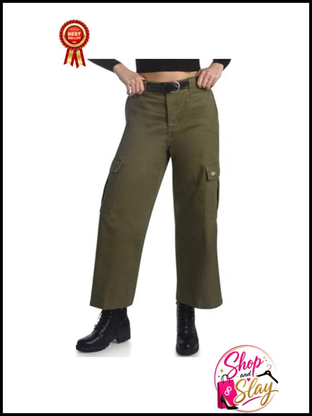 High Waisted Wide Leg Cargo Pants Brushed Twill Workwear